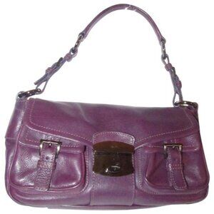 Prada Envelope Top Shoulder Bag Eggplant Purple Leather w Chrome Hardware